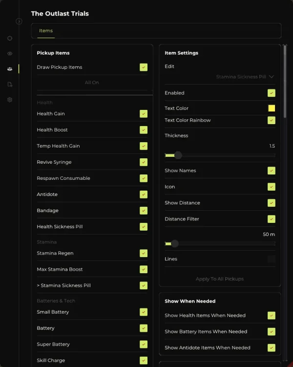 Elysium Outlast cheat menu - Item ESP