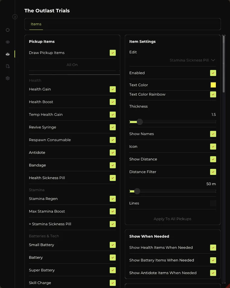 Elysium menu Radar tab: 2D radar style, zoom range, dot size and rotate with view settings